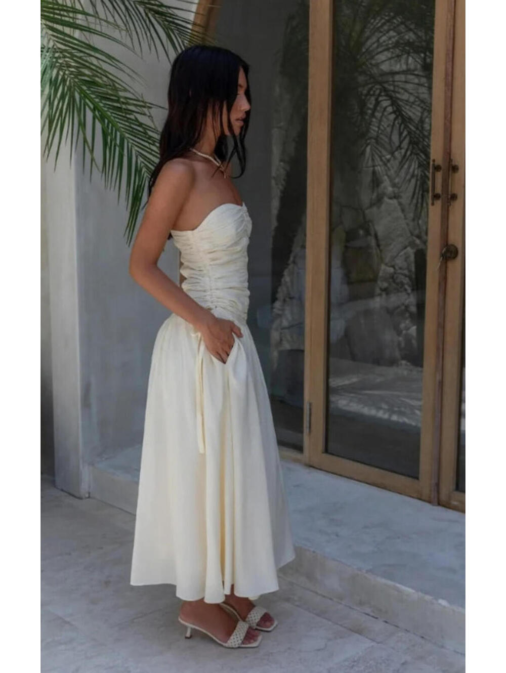 ASTR THE LABEL long DRESS cream strapless dress size M NWT $168msrp - Picture 2 of 11